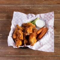 HTH Wings · 12 wings served with blue cheese or ranch, choice of buffalo, lemon pepper or BBQ