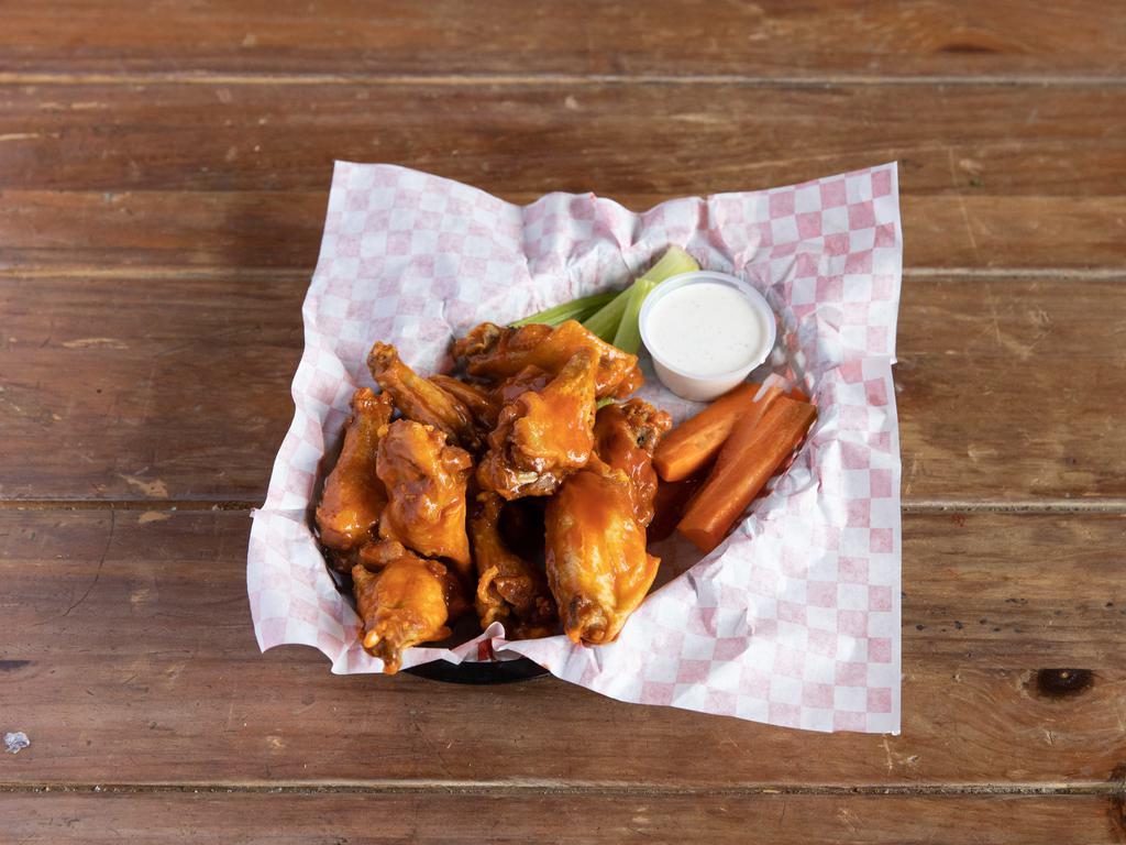 HTH Wings · 12 wings served with blue cheese or ranch, choice of buffalo, lemon pepper or BBQ
