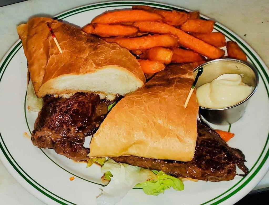 NY Steak Sandwich · Lettuce and mayo spread.