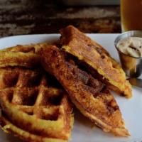 Cornbread Waffle · With maple pecan butter.