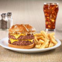 America's Diner Double Cheeseburger  · American cheese, caramelized onions and Diner Q sauce on a brioche bun. 