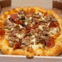 Meat Lovers · ground sausage, pepperoni,
meatballs, hot coppa, mozzarella