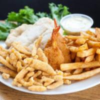 Seafood Combo · 2 pieces cods, 3 pieces shrimps and clam strips. Served with french fries. Choice of dipping...