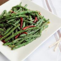 Green Beans (vegan) · String beans stir-fried with garlic and chilis.