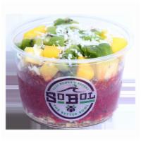 Pitaya Bowl · Pitaya bowl contains granola, pitaya puree and an assortment of mango, kiwi, pineapple, coco...