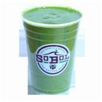 Super Green Smoothie · Strawberry, raspberry, blueberry, banana, and apple juice.