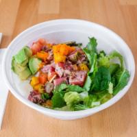 Chilly Maguro Mango Salsa Special Bowl · Black papper tuna with onions tomatoes cilantros mango jalapenos and special sauces.