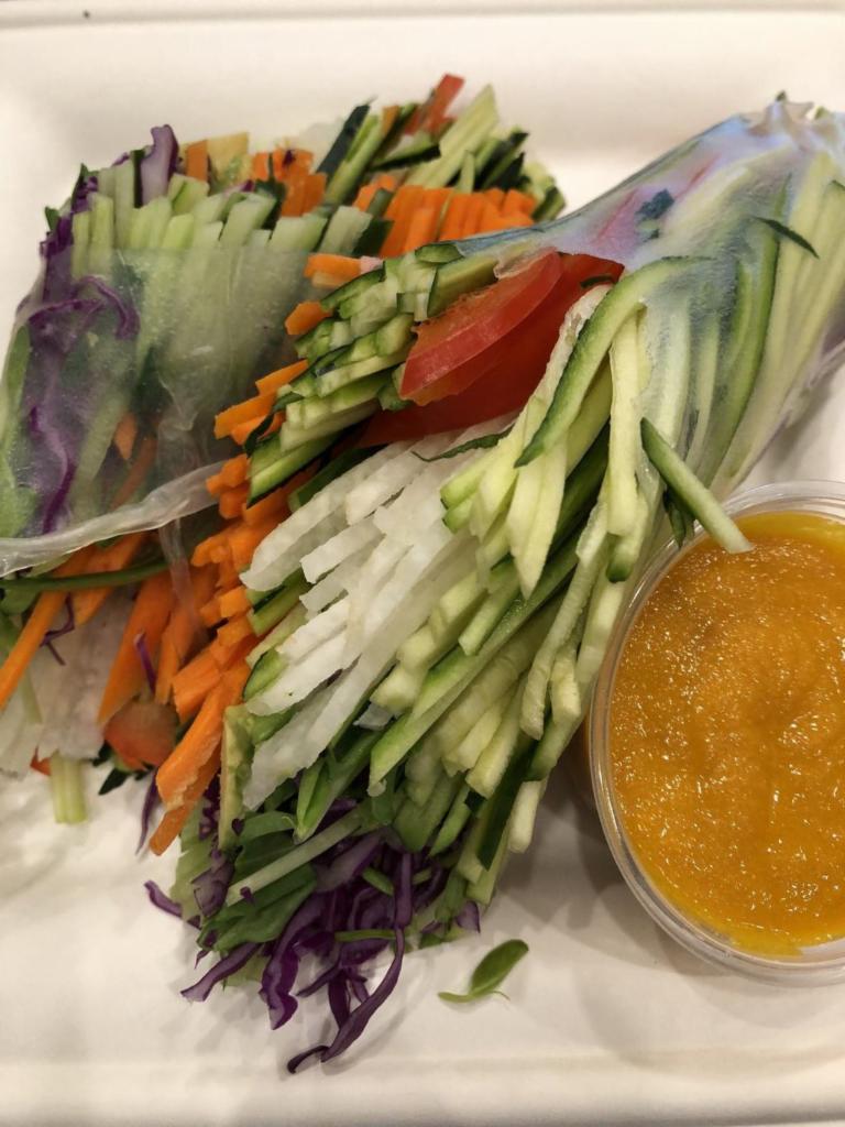 Vegetable Spring Roll · Rice paper, jicama, cabbage, carrots, avocado, peppers, and carrot-ginger dressing.