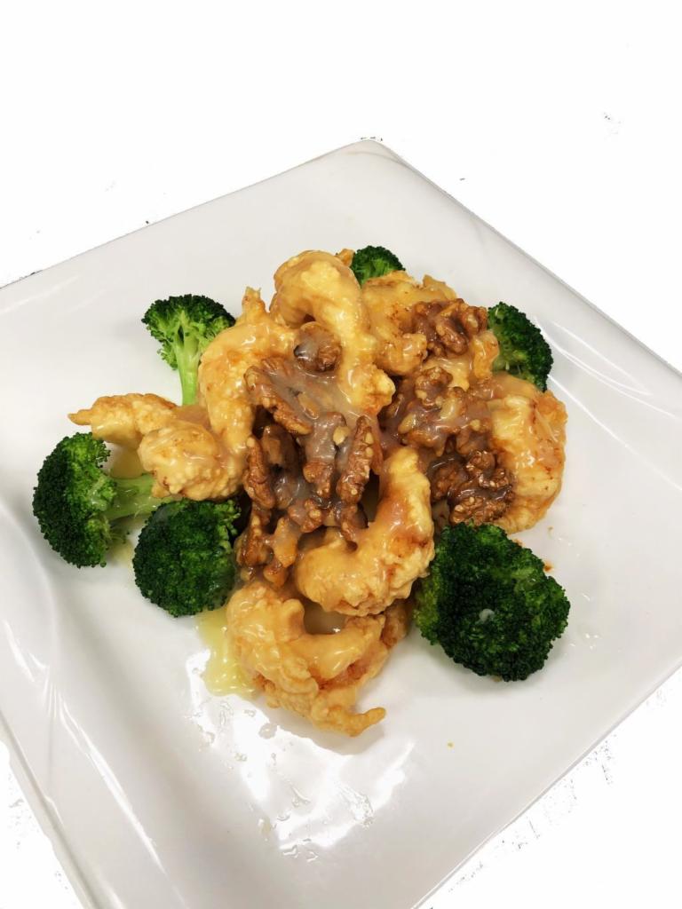 Honey Walnut Shrimp · Jumbo shrimp breaded and deep fried crispy with amazing sauce on top of honey walnuts. Served with white rice or brown rice.