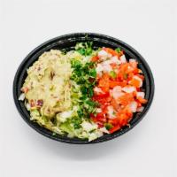 Veggie Bowl · Spanish rice, pinto beans, lettuce, house salsa, guacamole, cilantro.