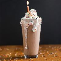 Birthday Cake Shake · Cake mix and rainbow sprinkles. Made with premium vanilla ice cream and topped with whipped ...