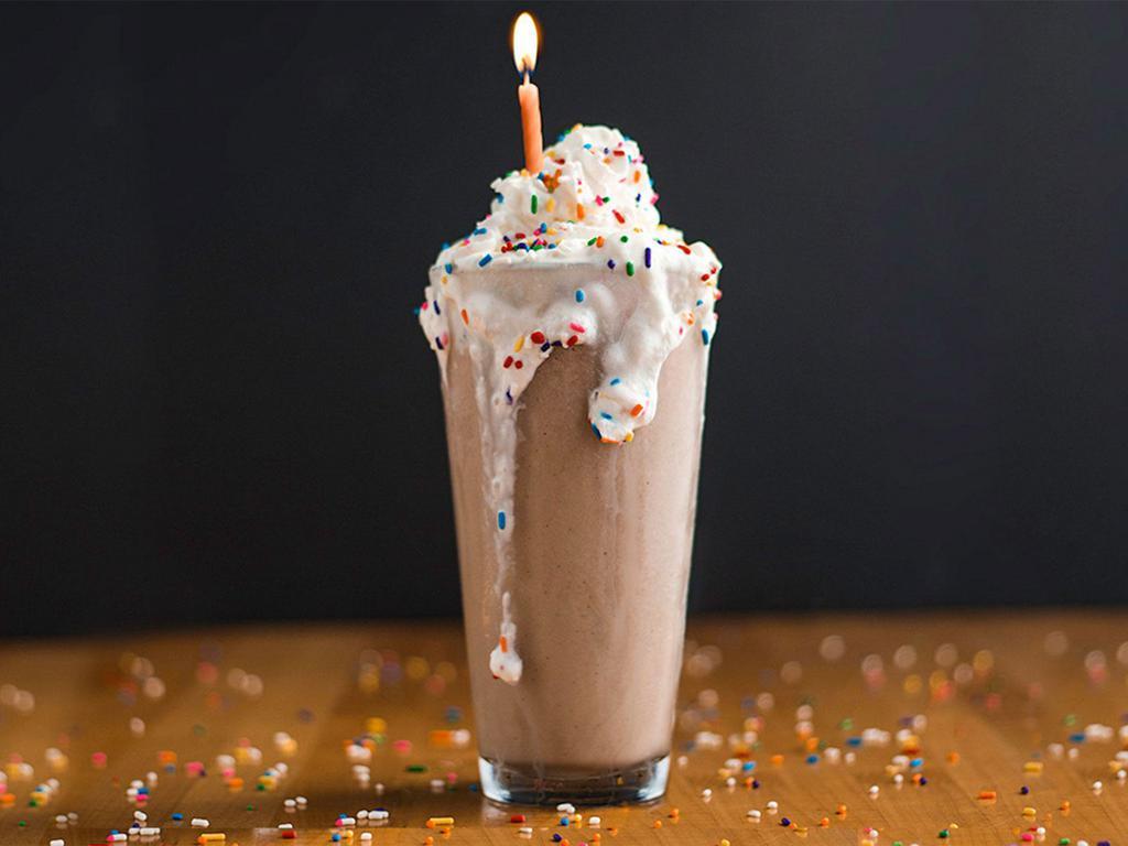 Birthday Cake Shake · Confetti cake mix and rainbow sprinkles.