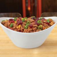 Turkey Chili · Grilled corn, dried cranberries, scallions.