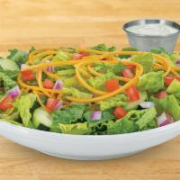 Simple Salad · Organic mixed greens, cucumbers, carrot strings, red onion, tomatoes and choice of dressing.