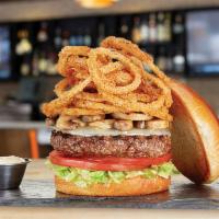 The Counter Burger · All-natural beef, provolone, tomatoes, lettuce blend, fried onion strings, sauteed mushrooms...