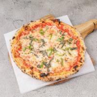 Margherita Pizza · Fresh basil, extra virgin olive oil, garlic and fresh mozzarella. Add extra toppings for an ...