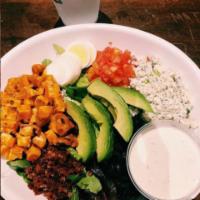 Buffalo Cobb Salad · Choice of fried or grilled chicken served Buffalo style, over a bed of mixed greens, tomatoe...
