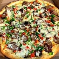 SAUSAGE PEPPERS & ONION PIZZA  · COMES W/PIZZA SAUCE, SAUSAGE, GREEN PEPPERS, RED PEPPERS,ONIONS & GRANDE BRAND AUTHENTIC  IT...