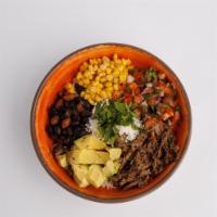 Burrito Rice Bowl · Rice, avocado, corn, pico de gallo, black beans and cheese.