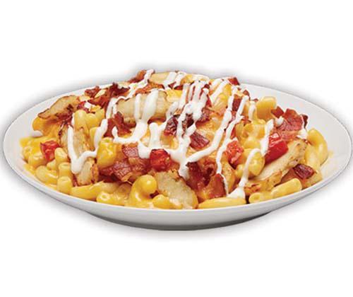 CBR Mac Mac N Cheese · Our 3-Cheese Wisconsin Mac topped with sliced grilled chicken, applewood smoked bacon, diced tomatoes, and drizzled with ranch sauce.