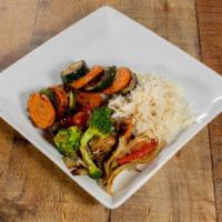 Grilled Vegetables · Grilled zucchini, carrot, mushroom, tomato, onion, and bell pepper. Served with Basmati rice...