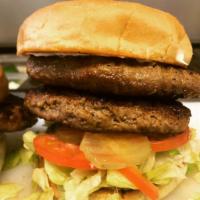 Southern Double Burger · Two beef patties, lettuce, tomatoes, mayonnaise, onions, and pickles.