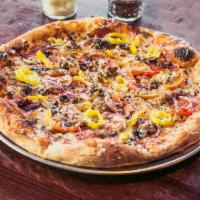 The Shaft Pizza · Marinara, mozzarella, pepperoni, chop NY Italian sausage, bacon, mushroom, Italian olive mix...