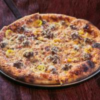 The Meatball Pizza · Marinara, mozzarella, house made beef meatballs, banana peppers, cherry peppers and red onio...