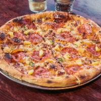 The Melito Pizza · Marinara, mozzarella, pepperoni, chop NY Italian sausage, bacon, pineapple and serrano.
