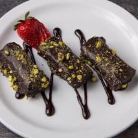 Chocolate Dipped Walnut Baklava Rolls · 3 pieces