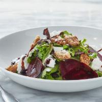 Roasted Beet Salad · Mixed Greens, Candied Walnuts, Goat Cheese, Balsamic Vinaigrette