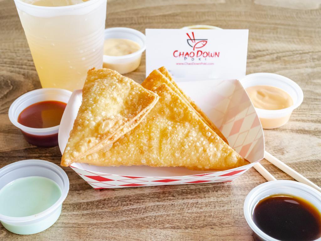 Cheese Wontons · Fried cream cheese wontons with a little bit of imitation crab. 