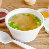 Miso Soup (Small) · Comes with tofu, optionals seaweed and green onion.