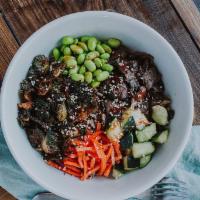 Tiger Cry  · Edamame, braised shiitakes, carrots, cucumber, brussels sprouts, sweet smoky glaze, toasted ...