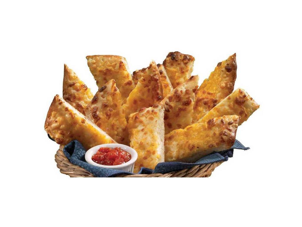 Cheesesticks · 12 piece. Our signature dough brushed with white garlic sauce and topped with cheddar, mozzarella and Pecorino Romano cheeses. Served with marinara sauce.