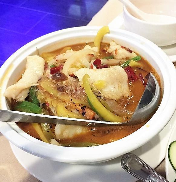 8. Boiled Fish Fillet in Spicy Red Broth · Hot and spicy.