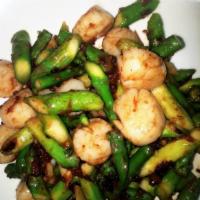 11. Sauteed Scallop and Asparagus · Served with special XO sauce. Hot and spicy.