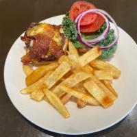 Coaxum Angus Burger · 8 oz Angus Burger on brioche bun with cheddar cheese & apple smoked bacon. Served with fries...