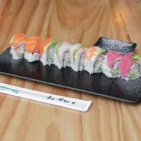 Rainbow Roll · In: California roll 
Top: Salmon, tuna, red snapper, shrimp, avocado