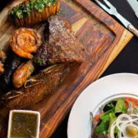 Del Sur Parrilla · For 2. Traditional Rio de la Plata style BBQ platter featuring Argentinian meats: flank stea...