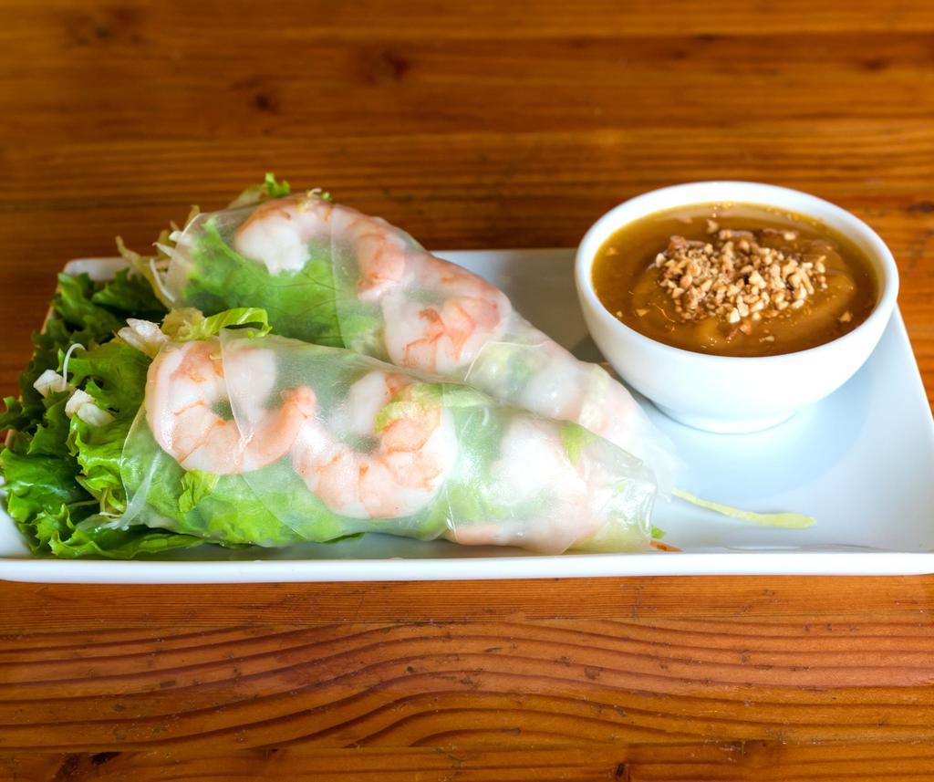 A2. Shrimp Fresh Roll · Two rolls of shrimp, avocado, carrot, steamed rice noodle and fresh lettuce wrapped in soft rice paper served with peanut plum sauce.
