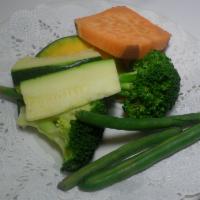 Side Steamed Vegetables · steamed broccoli, sweet potatoes, zucchinis, squash & green beans