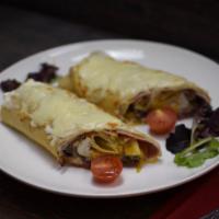 Skadarliya Savory Wrap · Sour cream, prosciutto, canadian bacon, mashroom, mozzarella cheese and egg