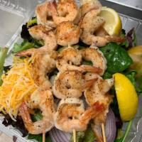 Grilled Shrimp Salad · Great tasting grilled shrimp with freshly cut salad and vegetables.