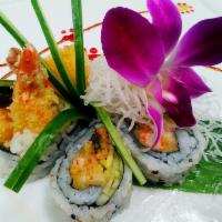 Scorpion Roll · Shrimp tempura, eel, cucumber, avocado and eel sauce. 