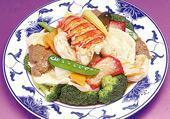 H12. Happy Family · Lobster meat, jumbo shrimp, chicken, beef, roast pork with Chinese vegetable sauteed in chef's special brown sauce.