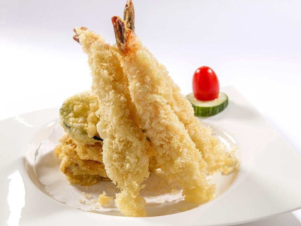 Shrimp Tempura · Butter fried two pieces shrimp and three pieces vegetables.