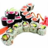Mixed Roll Combo · Three rolls of your choice. Served with miso soup or garden salad.