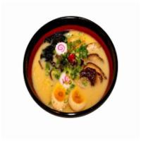 Tonkotsu Ramen · The original tonkotsu broth, thin noodles, topped with pork belly chashu, seasoned soft-boil...