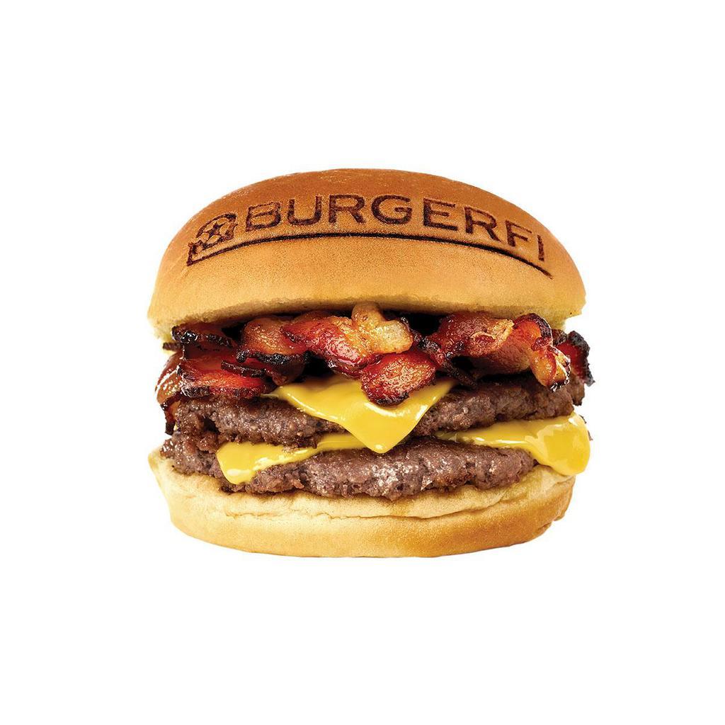 ULTIMATE BACON CHEESEBURGER · Double All-Natural Angus Beef Free of Hormones, Steroids, and Antibiotics, Double American Cheese, Double Bacon.